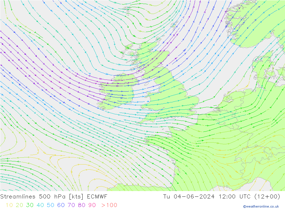 ветер 500 гПа ECMWF вт 04.06.2024 12 UTC