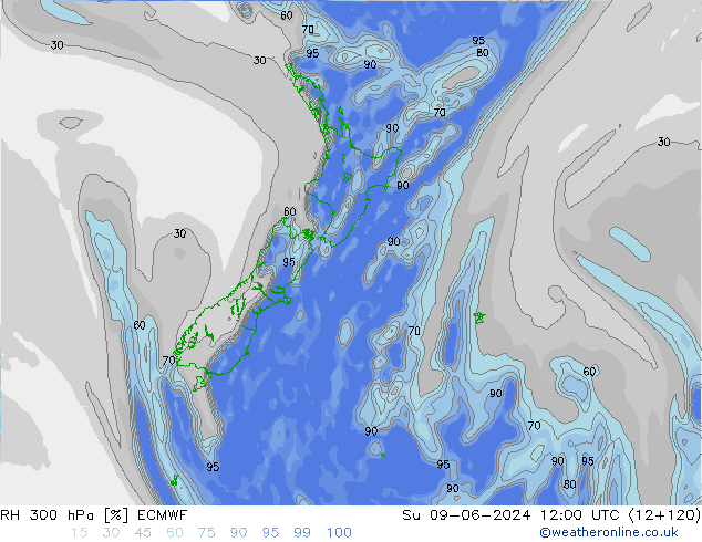 RH 300 hPa ECMWF Ne 09.06.2024 12 UTC