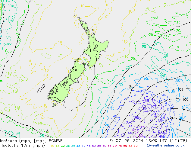 Isotachs (mph) ECMWF Fr 07.06.2024 18 UTC