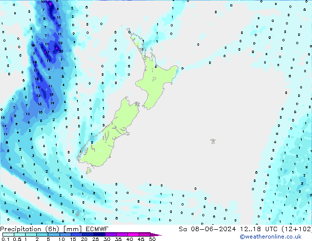 Prec 6h/Wind 10m/950 ECMWF Sa 08.06.2024 18 UTC