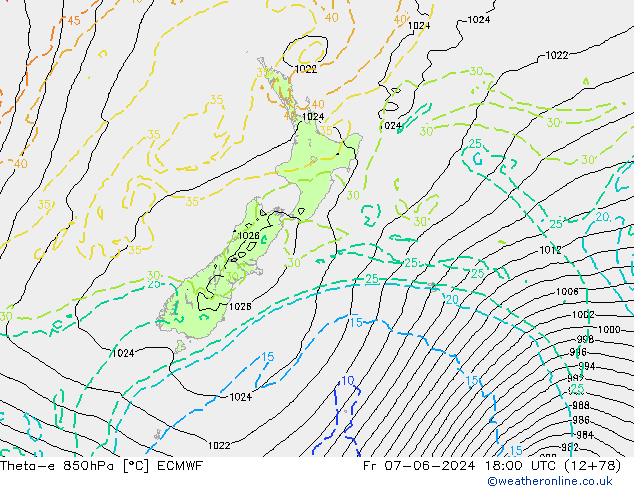 Theta-e 850hPa ECMWF Fr 07.06.2024 18 UTC