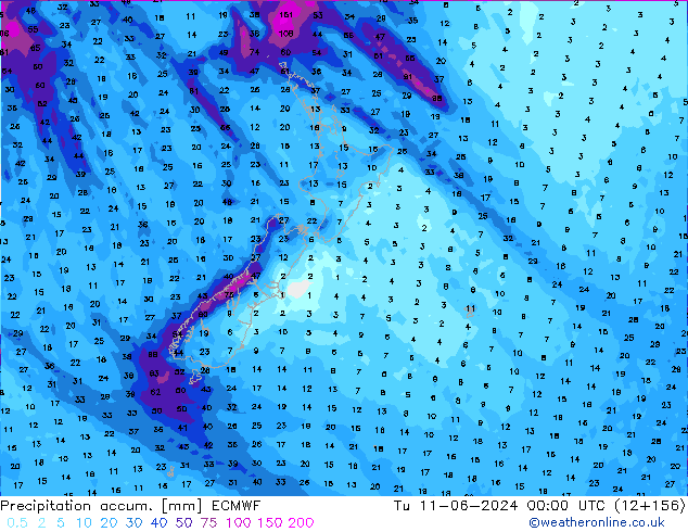 Precipitation accum. ECMWF Tu 11.06.2024 00 UTC