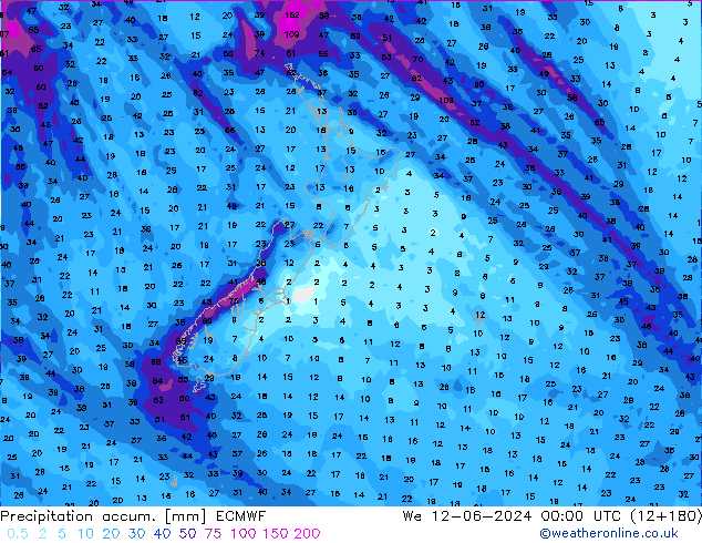 Totale neerslag ECMWF wo 12.06.2024 00 UTC