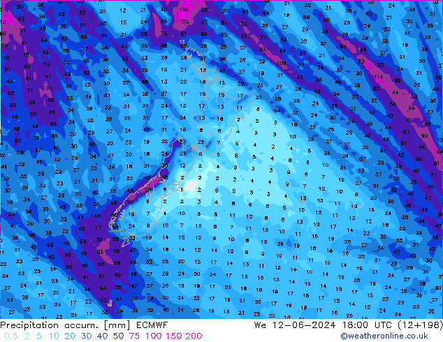 Precipitation accum. ECMWF We 12.06.2024 18 UTC