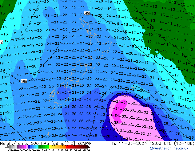 Z500/Rain (+SLP)/Z850 ECMWF mar 11.06.2024 12 UTC