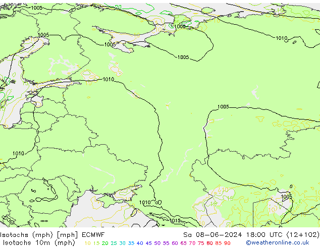 Eşrüzgar Hızları mph ECMWF Cts 08.06.2024 18 UTC