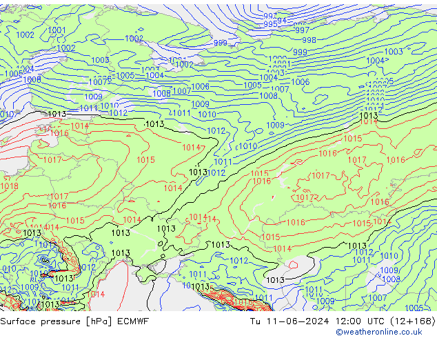 Luchtdruk (Grond) ECMWF di 11.06.2024 12 UTC