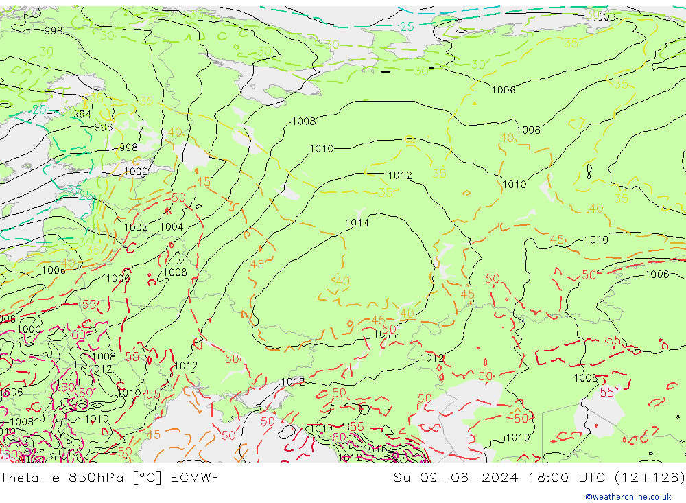 Theta-e 850hPa ECMWF dom 09.06.2024 18 UTC