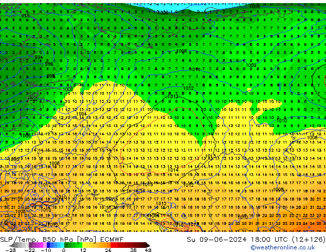 SLP/Temp. 850 hPa ECMWF Dom 09.06.2024 18 UTC