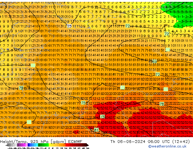 Height/Temp. 925 hPa ECMWF Th 06.06.2024 06 UTC