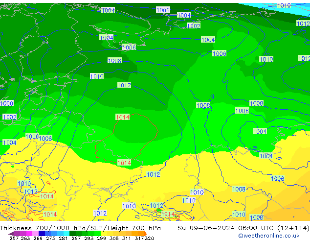 Thck 700-1000 hPa ECMWF Su 09.06.2024 06 UTC