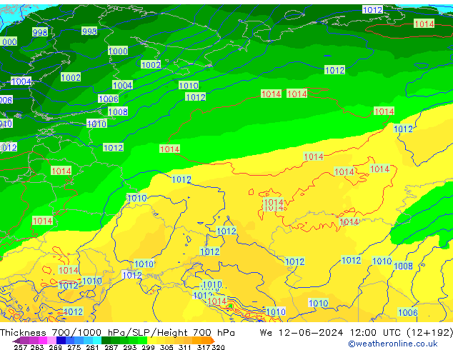 Thck 700-1000 hPa ECMWF  12.06.2024 12 UTC