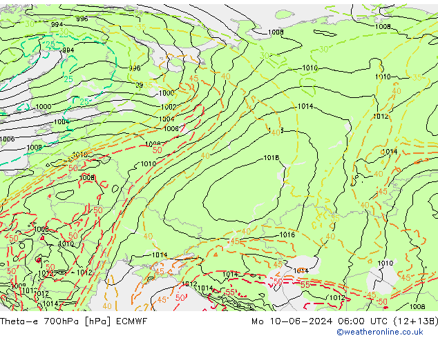 Theta-e 700hPa ECMWF Pzt 10.06.2024 06 UTC