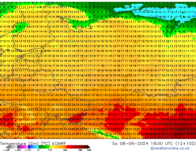 карта температуры ECMWF сб 08.06.2024 18 UTC