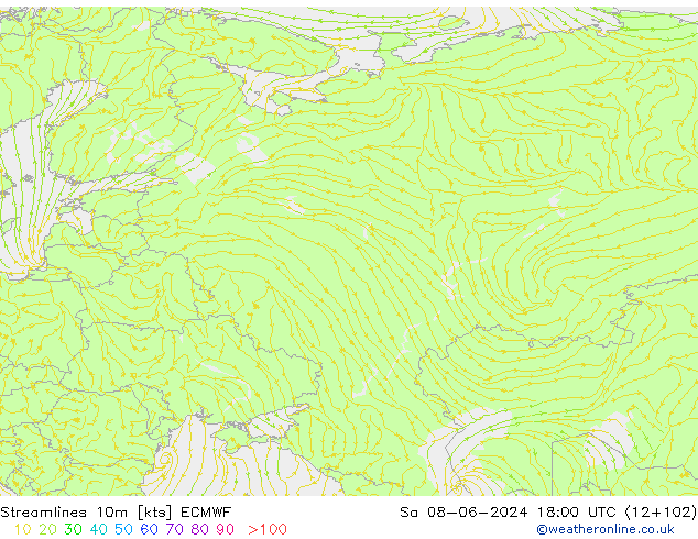 Streamlines 10m ECMWF Sa 08.06.2024 18 UTC