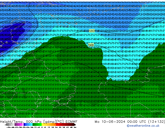 Z500/Rain (+SLP)/Z850 ECMWF pon. 10.06.2024 00 UTC