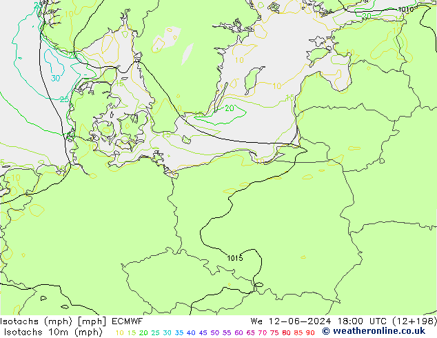 Isotaca (mph) ECMWF mié 12.06.2024 18 UTC