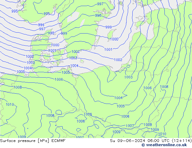 pressão do solo ECMWF Dom 09.06.2024 06 UTC