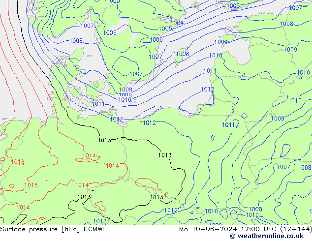 ciśnienie ECMWF pon. 10.06.2024 12 UTC