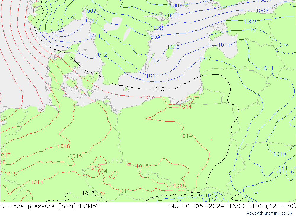 Surface pressure ECMWF Mo 10.06.2024 18 UTC