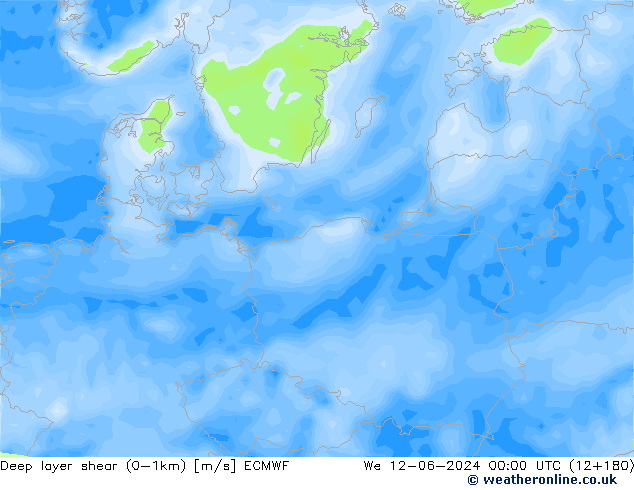 Deep layer shear (0-1km) ECMWF śro. 12.06.2024 00 UTC
