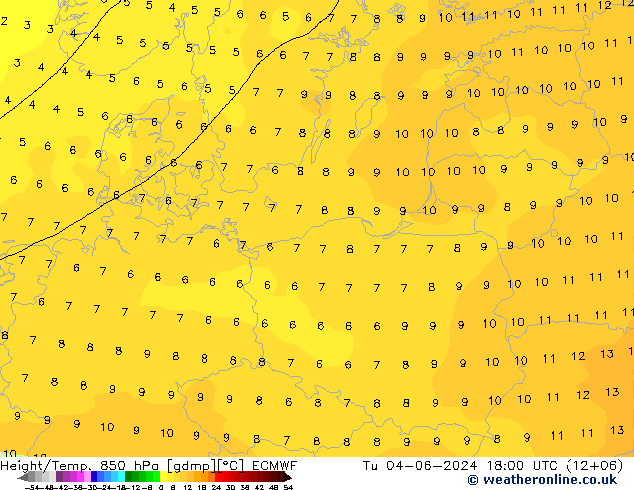 Z500/Rain (+SLP)/Z850 ECMWF Tu 04.06.2024 18 UTC