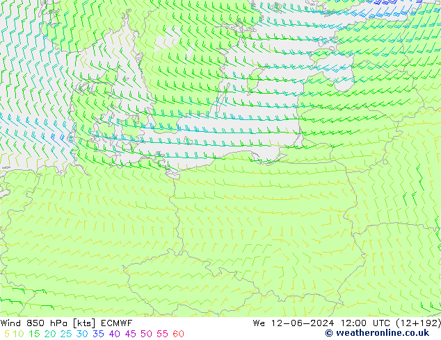 ветер 850 гПа ECMWF ср 12.06.2024 12 UTC