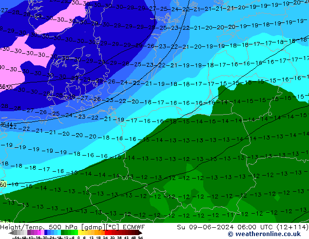 Height/Temp. 500 hPa ECMWF Su 09.06.2024 06 UTC