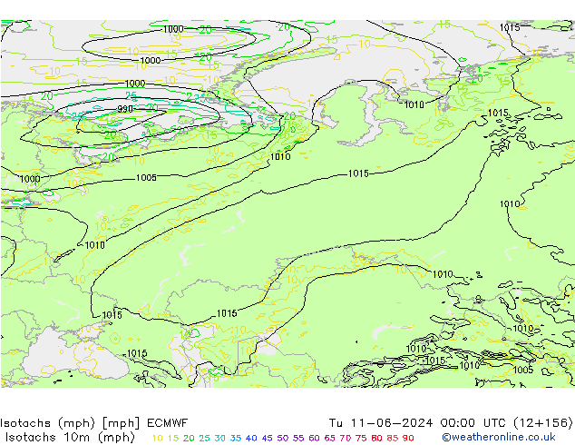 Izotacha (mph) ECMWF wto. 11.06.2024 00 UTC