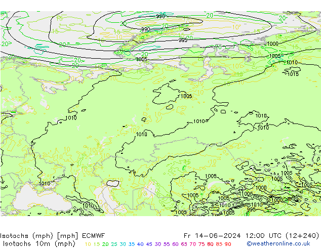 Isotachen (mph) ECMWF vr 14.06.2024 12 UTC