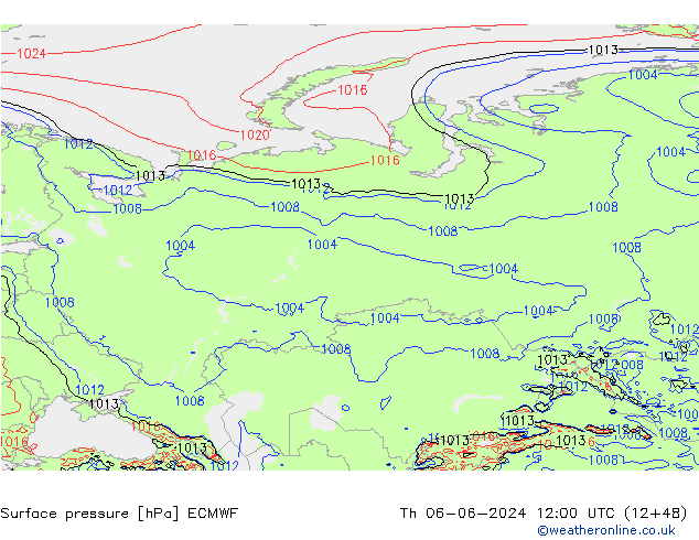 Surface pressure ECMWF Th 06.06.2024 12 UTC