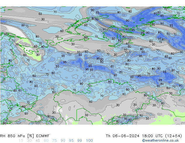 RH 850 hPa ECMWF Qui 06.06.2024 18 UTC