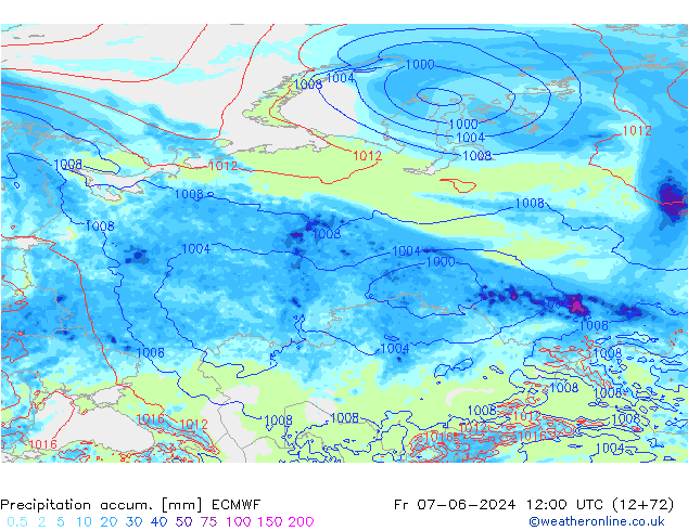 Precipitation accum. ECMWF  07.06.2024 12 UTC