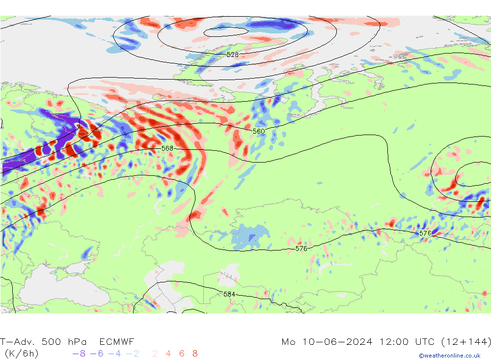 T-Adv. 500 hPa ECMWF lun 10.06.2024 12 UTC