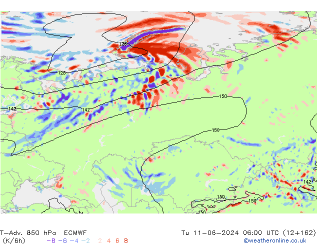 T-Adv. 850 hPa ECMWF Út 11.06.2024 06 UTC