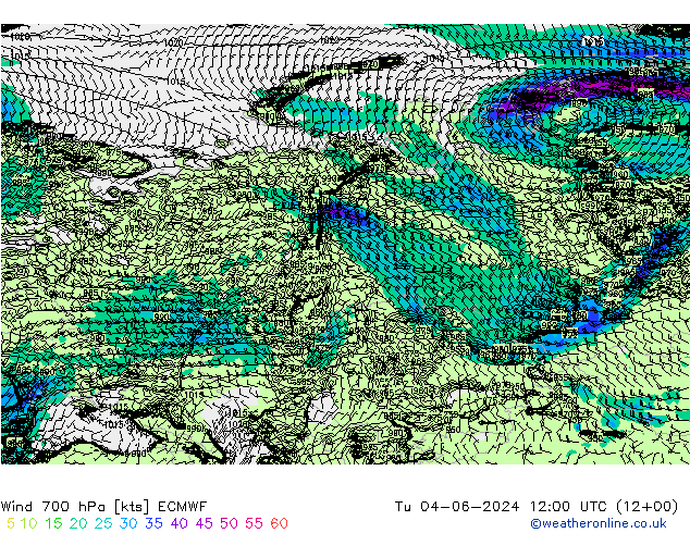 Wind 700 hPa ECMWF di 04.06.2024 12 UTC