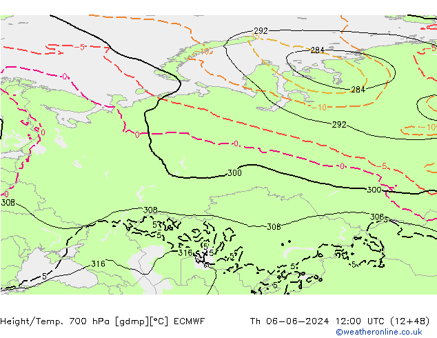 Géop./Temp. 700 hPa ECMWF jeu 06.06.2024 12 UTC