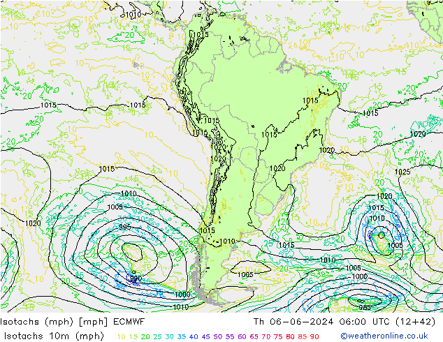 Isotachs (mph) ECMWF Th 06.06.2024 06 UTC