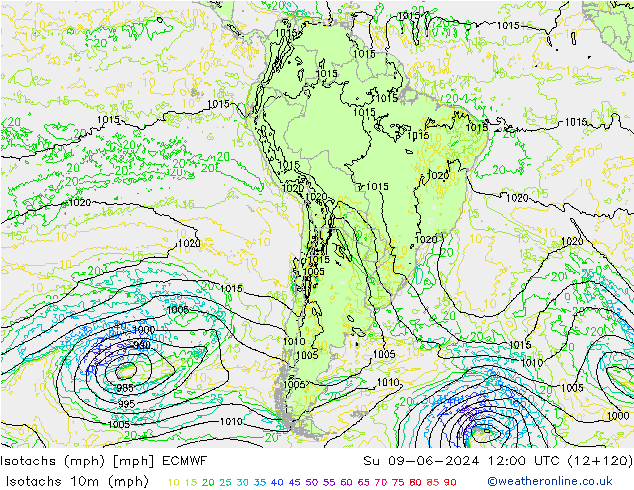 Isotachs (mph) ECMWF Su 09.06.2024 12 UTC