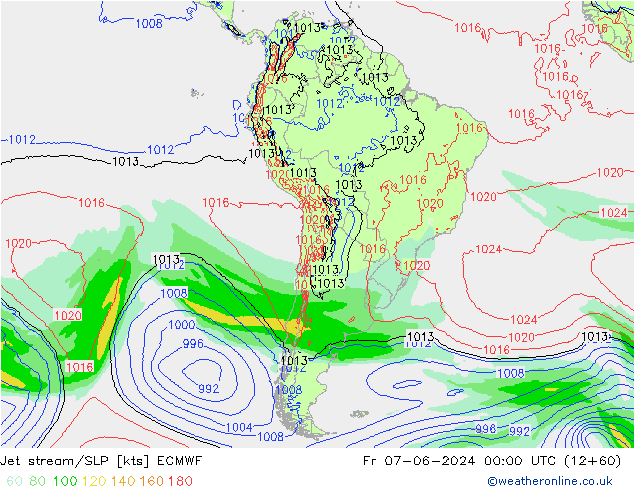 джет/приземное давление ECMWF пт 07.06.2024 00 UTC