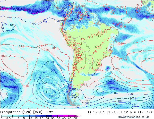Precipitation (12h) ECMWF Fr 07.06.2024 12 UTC