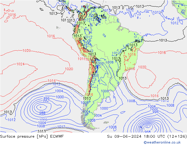 Yer basıncı ECMWF Paz 09.06.2024 18 UTC