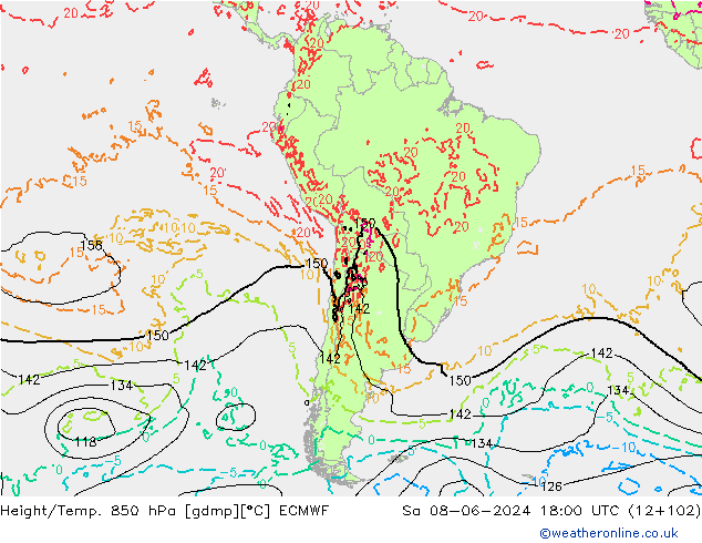 Z500/Rain (+SLP)/Z850 ECMWF Sa 08.06.2024 18 UTC