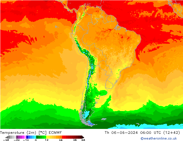 Temperature (2m) ECMWF Th 06.06.2024 06 UTC