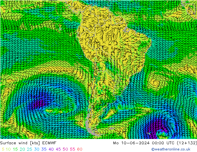 Vento 10 m ECMWF lun 10.06.2024 00 UTC