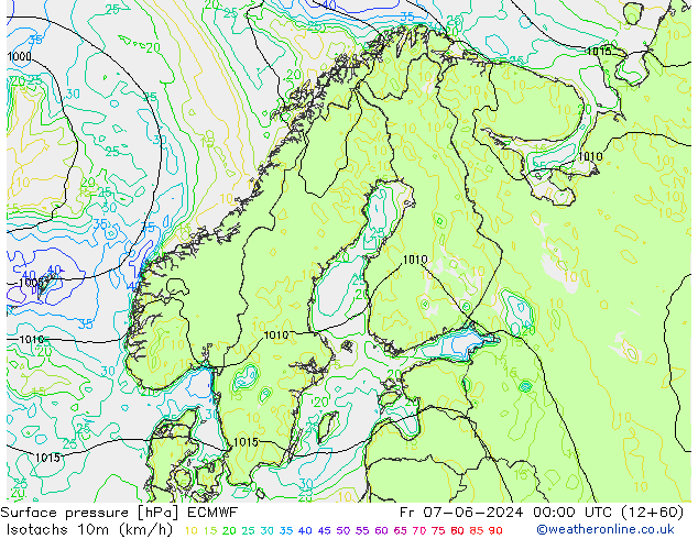 Isotachs (kph) ECMWF пт 07.06.2024 00 UTC