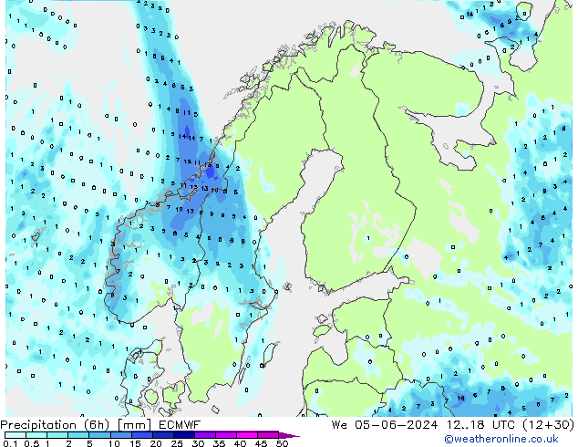 Precipitação (6h) ECMWF Qua 05.06.2024 18 UTC