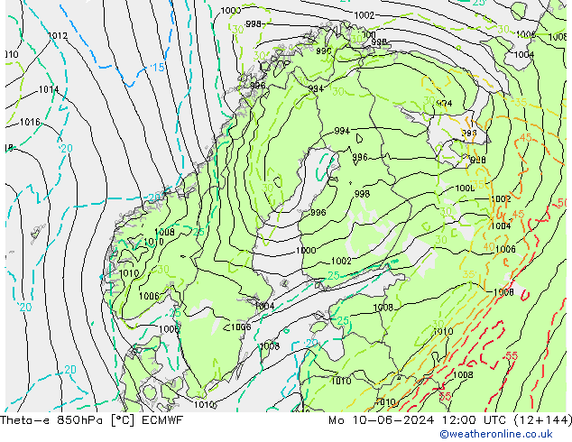 Theta-e 850hPa ECMWF lun 10.06.2024 12 UTC