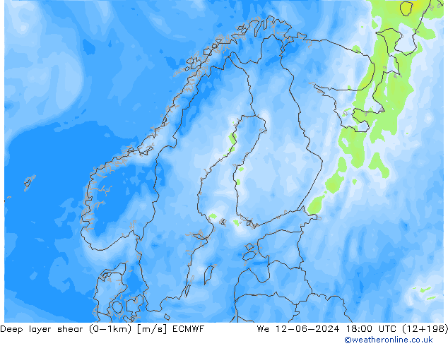 Deep layer shear (0-1km) ECMWF  12.06.2024 18 UTC