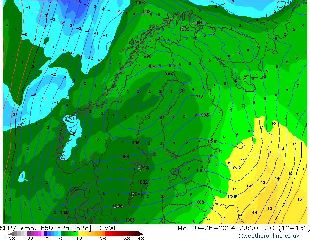 850 hPa Yer Bas./Sıc ECMWF Pzt 10.06.2024 00 UTC